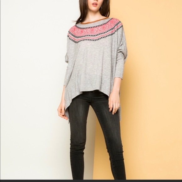 THML Embroidered Lightweight Gray Sweater - XS - Picture 2 of 13